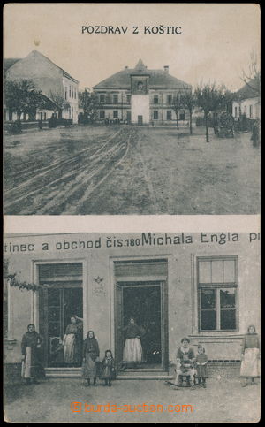 158308 - 1910 KOSTICE - 2-views, village square and Pub with shop Mic