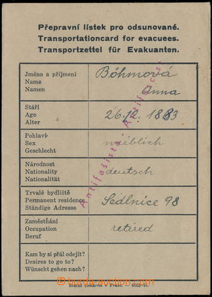 158435 - 1945 ODSUN NĚMCŮ  vyplněný Přepravní lístek pro odsun