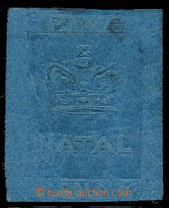 158478 - 1857 SG.1, Crown 1P blue, embossed printing; at top ramains 
