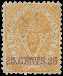 158508 - 1868-71 BRITISH COLUMBIA  SG.25, Koruna a V 25C žlutá, zou