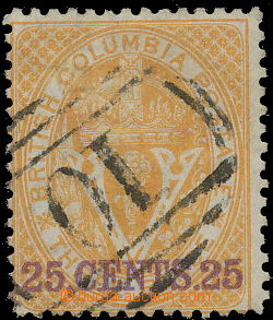158511 - 1868-71 BRITISH COLUMBIA  SG.31, Koruna a V, 25C žlutá, zo