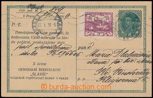 158696 - 1919 CPŘ3, Austrian PC Charles 8h uprated stamp. Hradčany 