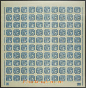 159838 - 1943 Pof.NV11, Novinové 5h modrá, kompletní 100-zn. arch,