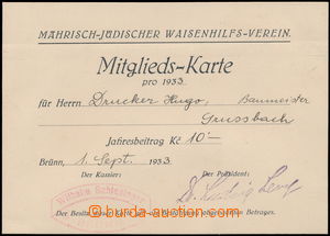 159869 - 1933 JUDAICA  passport Moravian Jewish orphan's relief club/