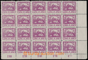 159925 -  Pof.2D, 3h violet, LR corner block of 20 with control-numbe