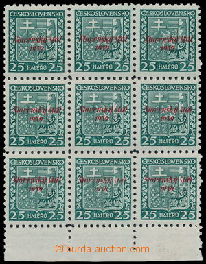 159961 - 1939 Alb.5ST, Znak 25h zelená, 9-blok s dolním okrajem a S