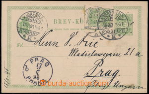 160224 - 1896 Mi.S3, postal stationery 5Øre to Prague, uprated w