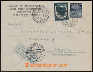 160230 - 1937 RHODES  commercial air-mail letter to Czechoslovakia, w