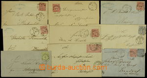 160308 - 1866-1869 9 frankovaných dopisů, mj. Mi.9+10, 17, tiskopis