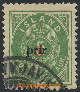 160323 - 1897 Mi.18B I., Postage 3A/ 5A green with black Opt prír ty