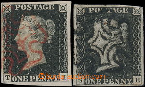 160350 - 1840 SG.2, Penny Black, black, 2x, plate 1b, letters T-I wit