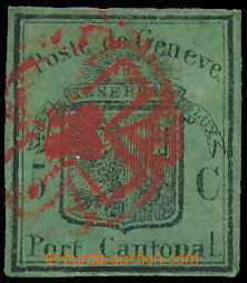 160354 - 1848 ŽENEVA Mi.5, Velký orel 5C zelenoolivová, červené 