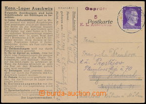 160558 - 1942 KT AUSCHWITZ  úřední dopisnice s předtiskem vyfr. z