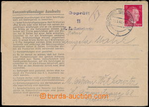 160562 - 1943 KT AUSCHWITZ úřední skládaný papír předtiskem, v