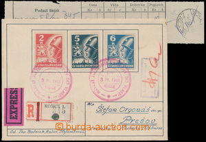 160574 - 1945 Registered and Express letter to Prešov, franked with.