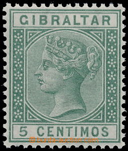 160801 - 1889 SG.22, Queen Victoria 5 Centimos green, INVERTED wmk; l