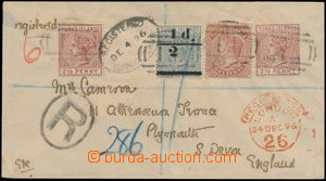 160856 - 1896 R-dopis do Plymouthu vyfr. zn. SG.56, 61, 68, přifrank