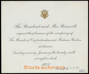 160934 - 1937 Oficiální pozvánka na večeři prezidenta Spojených
