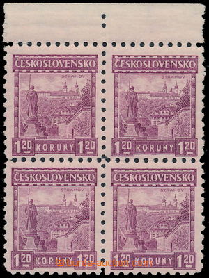 161022 - 1926 Pof.213, Strahov 1,20Kč fialová, krajový 4-blok, lep