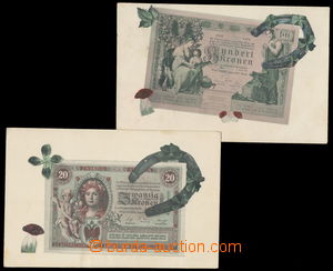 161186 - 1905 BANKOVKY  sestava 2ks pohlednic s barevnou koláží ba