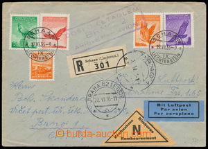 161307 - 1936 C.O.D. Reg and airmail letter to Brno, franked with. ai