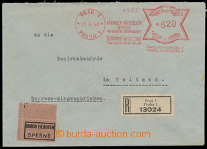 161327 - 1943 úřední R+Ex-dopis do Telče, vyfr. OVS 8,20K/ PRAHA 