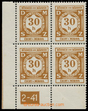 161339 - 1941 Pof.SL1, I. vydání 30h hnědá, levý rohový 4-blok 