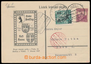 161357 - 1927 air-mail card to Wien (Vienna) with additional-printing