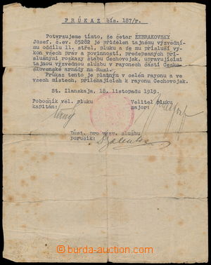 161367 - 1919 passport confirming přidělení legionnaire to tajném