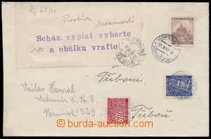 161374 - 1945 nedostatečně vyplacený dopis do Třeboně vyfr. zn. 