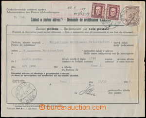 161523 - 1929 Žádost o změnu adresy, použitý poštovní formulá