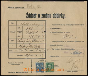 161524 - 1926 Žádost o změnu dobírky, použitý poštovní formul