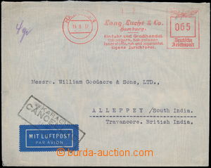 161645 - 1937 Let-dopis adresovaný do Britské Indie, vyplacený fir