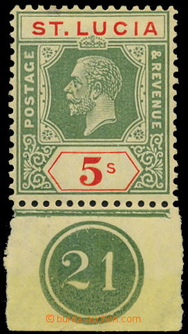 161805 - 1923 SG.105, Jiří V. 5Sh zelená s dolním okrajem s DČ; 
