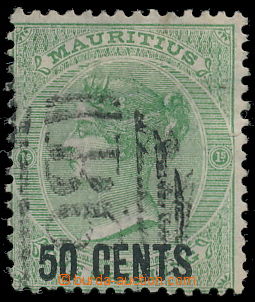 161806 - 1878 SG.Z44, přetisková 50c/1Sh zelená na zn. Mauritius S