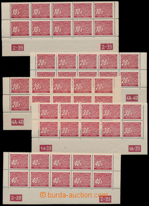 161827 - 1939 Pof.DL2-5, comp. of 5 bottom bnd-of-10 with plate numbe