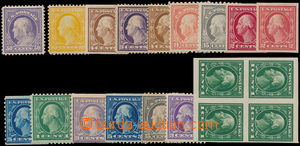 161978 - 1908-18 sestava 15ks známek a 1x 4-blok Washington a Frankl