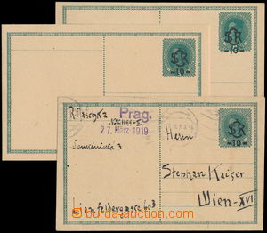 162173 - 1918 CDV5, Malý monogram, 3ks, z toho 1x s posunem přetisk