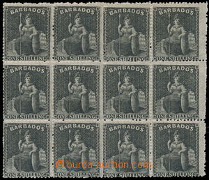 162191 - 1866 SG.35, Sedící Britannia 1Sh černá, 12-blok; raritn