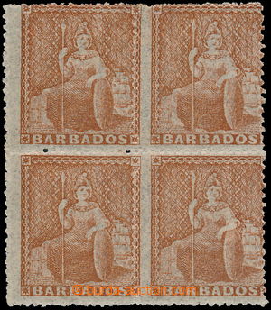 162192 - 1865 SG.26, Sedící Britannia 4P hnědočervená, 4-blok v 