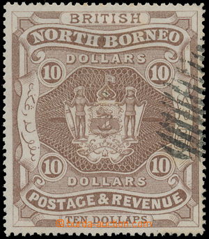 162202 - 1889 SG.50b, Large Emblem 10$ brown, with linear cancel, pla