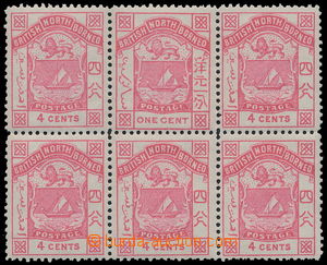 162203 - 1886-1887 SG.26, 26d, Coat of arms 4C pink, block of 6, in u