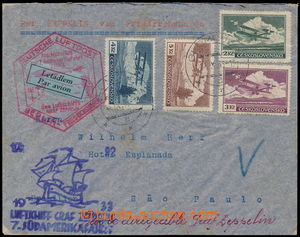 162232 - 1933 ZEPPELIN  Let-dopis do Sao Paula, vyfrankovaný zn. 2K