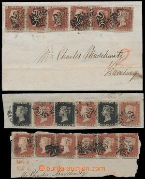 162238 - 1841 SG.2 (3) and SG.7 (3), cut square with 6x 1P, 3x Penny 