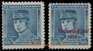 162286 -  Zsf.1+11, Štefánik 60h blue, 1x without overprint and 1x 