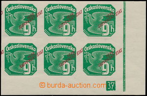 162337 - 1939 Alb.NV4, 9h zelená, pravý dolní rohový 6-blok s DZ 