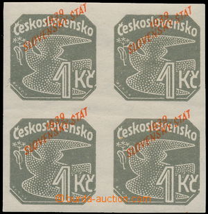 162338 - 1939 Alb.NV9, 1Ks grey, block of four with significant shift