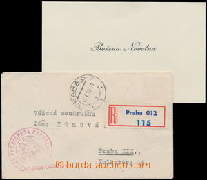 162555 - 1960 NEVYPLACENÝ  Reg letter sent wife president republic A