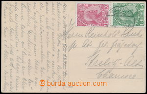 163559 - 1912 Ppc franked with. Mi.1+2, 5+10h chalky paper, CDS VADUZ