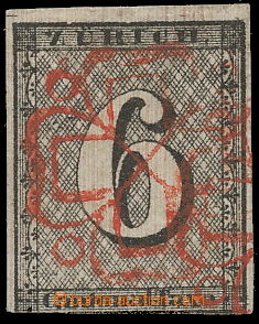 163575 - 1843 ZÜRICH  Mi.1I, 6Rp svislý podtisk, pěkné rosetové 